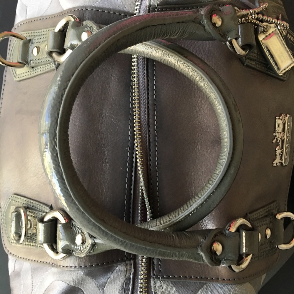 Coach Ashley Satchel Handbag Monogram Jacquard Gray Shoulder Strap Handle - Picture 9 of 13